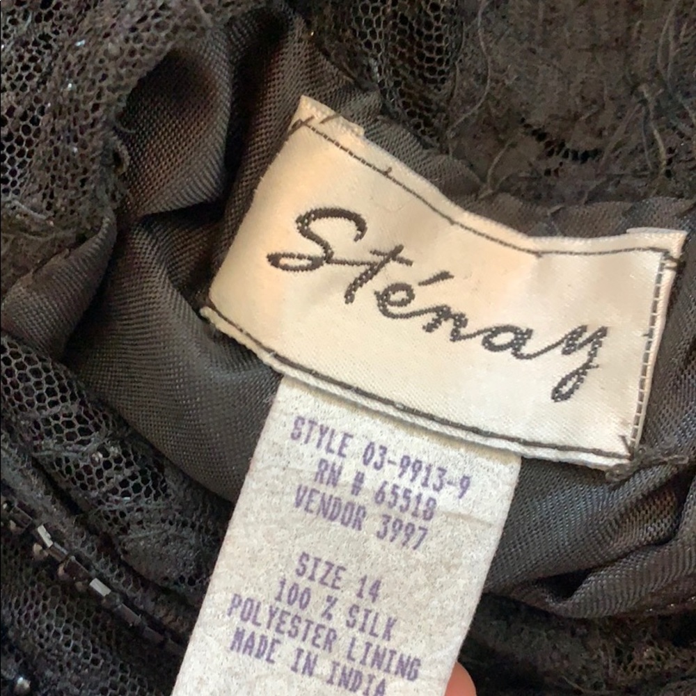 Vintage Stenay black beaded silk dress gown L - Picture 7 of 7